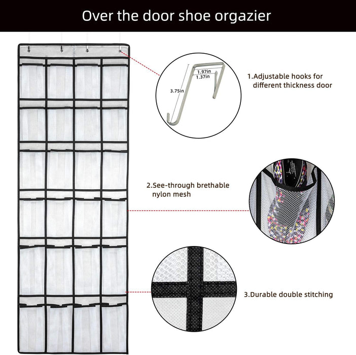 Over the Door Shoe Organizer, Hanging Shoe Organizer with 24 Mesh Large Pockets Door Shoe Rack Organizer for Men Women K