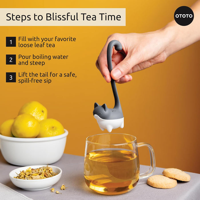 Louie Cat Tea Infuser - Cats Loose Leaf Steeper & Diffuser, Tea Strainer Accessories, Cute Gifts for Cat Lovers, White Elephant Gifts, Cute Kitchen Accessories