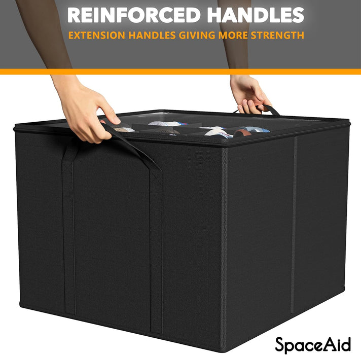 Shoe Organizer for Closet, 2 Pack Foldable Shoe Storage Containers Baskets Boxes Bins w/Adjustable Dividers, Fits 16-32 Pairs, Black