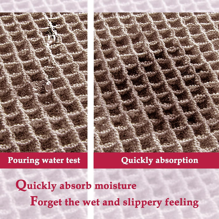 Tan Waffle Bath Mat,Super Absorbent Non Slip Bathroom Rug,Brown 17x24inch,Machine Washable Ultra Soft Floor Mats