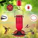 Glass Hummingbird Feeder for Outdoors Hanging, 16 OZ Humming Birds Feeders with 4 Bee Guard Feeding Ports & Built-in Ant Moat, Bird Feeder for Outside, Gifts for Women Mom, Red