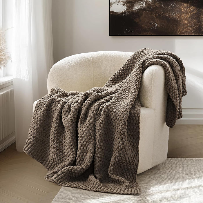 HOME Chunky Chenille Knit Throw Blanket, 50 x 60, Mocha Brown
