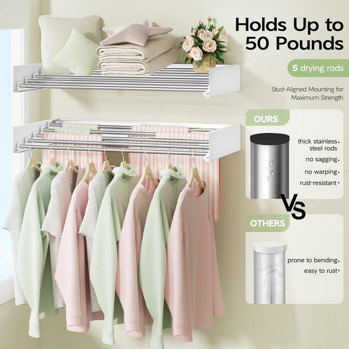 Wall Mounted Clothes Drying Rack 32", Foldable Wall Laundry Rack