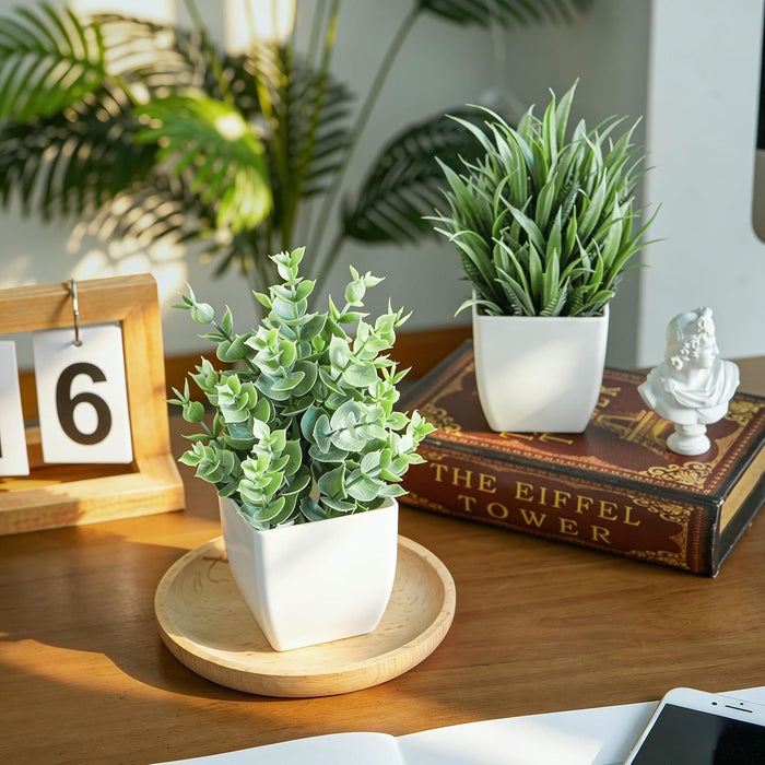 2 Pack Fake Plants Small Plants for Bathroom Office Decor