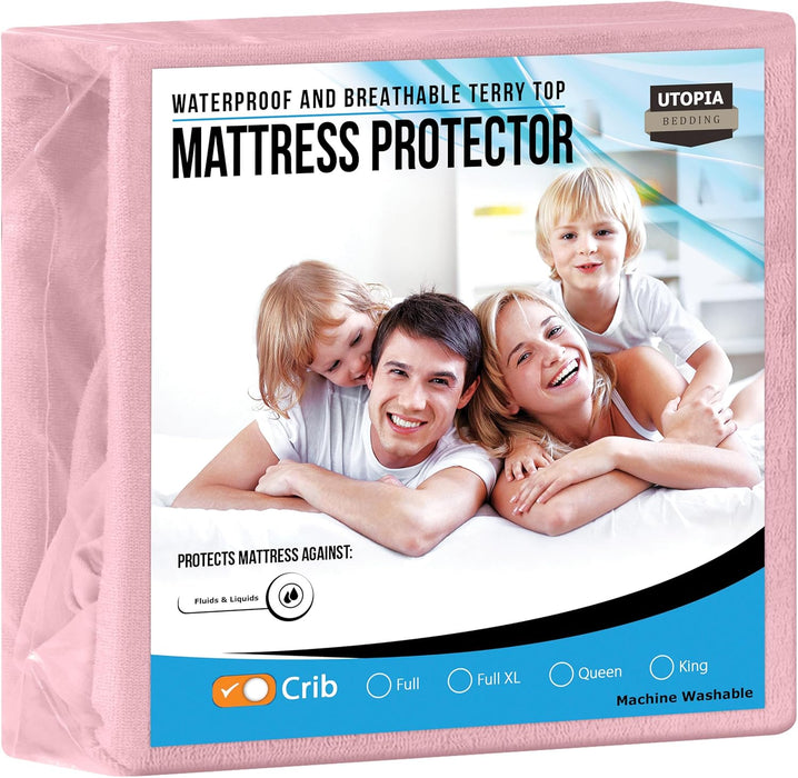 Waterproof Mattress Protector Twin Size, Premium Terry Mattress Cover 200 GSM, Breathable, Fitted Style with Stretchable Pockets (White)