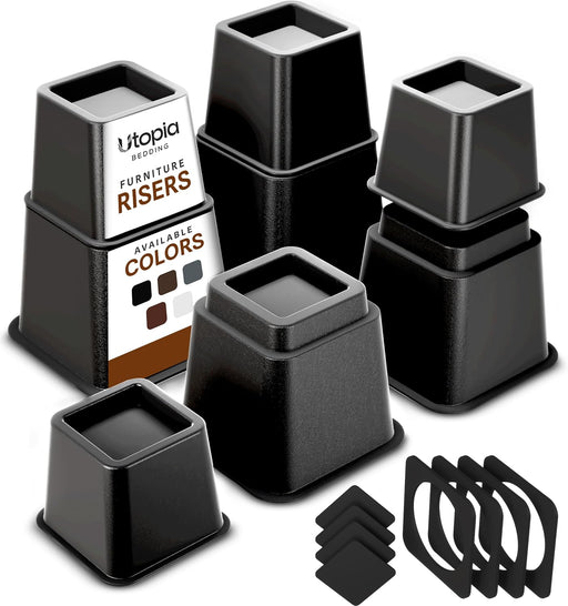 Adjustable Bed Risers 3 & 5 Inch, Black, 4-Pack