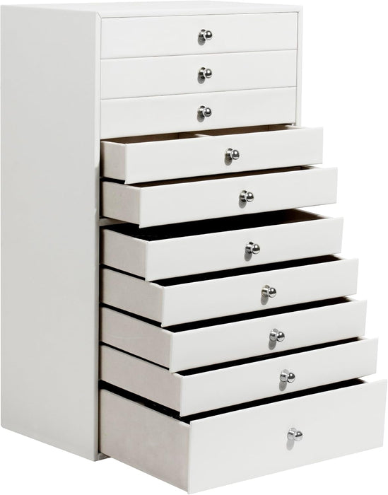 Large Jewelry Box, Jewelry Case with 10 Drawers for Big and Small Jewelry, Jewelry Storage Organizer for Watch Earrings Necklace Rings Bracelets, Birthday Wedding Gifts, White