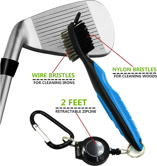 Retractable Golf Club Brush & Groove Cleaner — Blue & Black