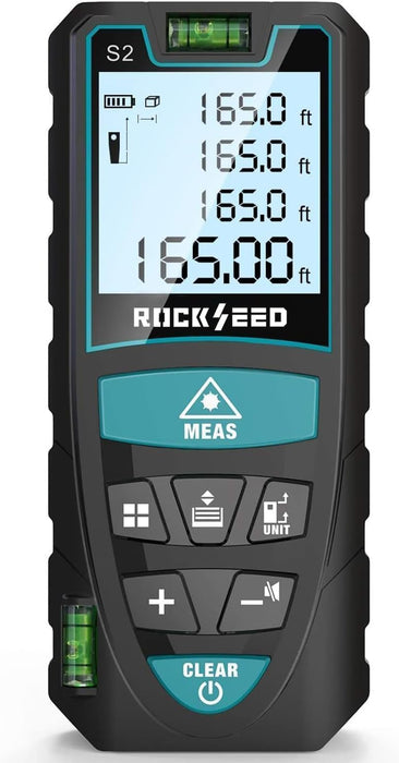 Laser Measure, Digital Laser Distance Meter with 2 Bubble Levels,Portable M/in/Ft Unit Switching Backlit LCD and Measuring Distance/Area/Volume/Pythagorean