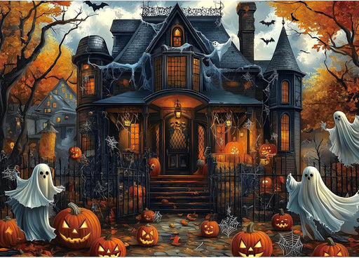Halloween Haunted House 1000 Piece Jigsaw Puzzle for Adults Spooky Ghosts & Pumpkins Gothic Mansion Challenging 1000-Piece Puzzle with Poster - Fun Adult Puzzle Game for Game Night (27"x20")
