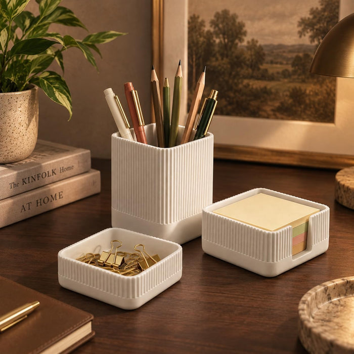 Aesthetic Desk Organizer Set of 3 - Sturdy Concrete Office Accessories