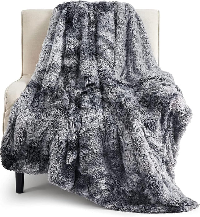 Faux Fur Fluffy Fleece Sherpa Blanket Couch Throw Grey 50"x60"