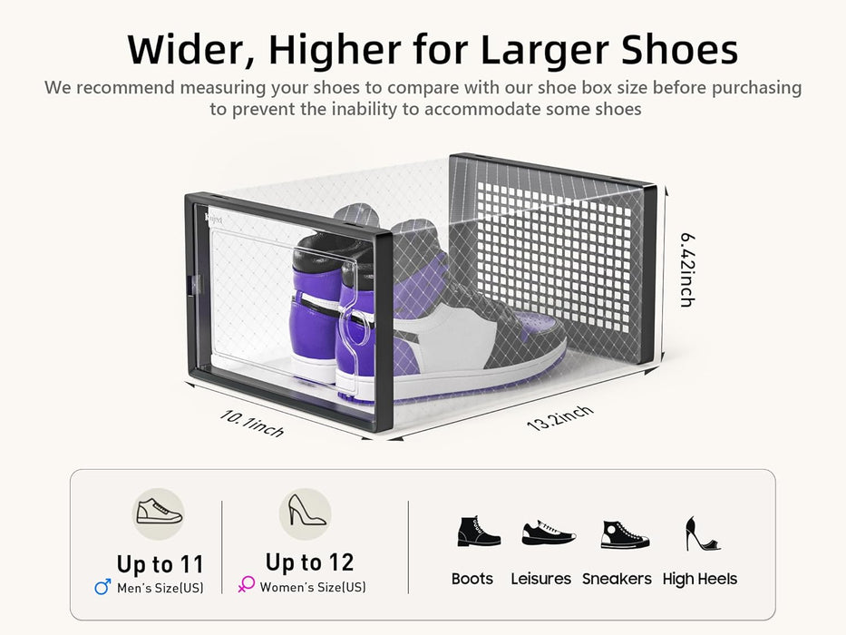 X-Large Shoe Storage Boxes 12 Pack, Clear Stackable Shoe Organizer
