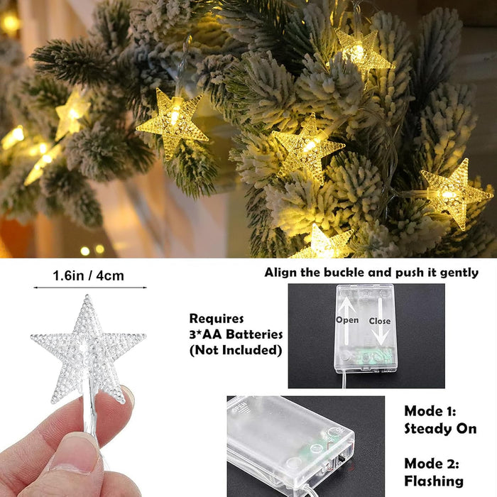 Christmas Decor Star String Lights Battery Operated, 20 ft 40 LED