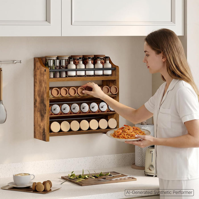 Spice Rack, 4 Tier Wall Mount & Countertop Organizer, Industrial Spice Holder, for Kitchen Countertop and Cabinet, Compa