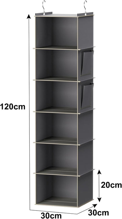 Hanging Closet Organizer and Storage, 6-Shelf, Grey