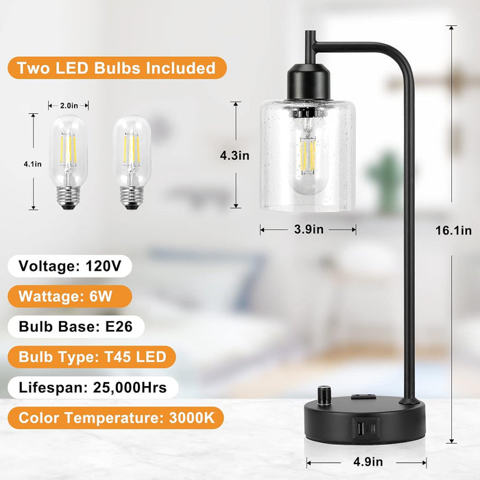 Industrial Bedside Lamps Set of 2, Fully Dimmable Desk Lamps for Bedroom