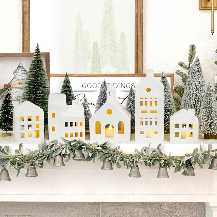 Christmas Decorations - Village Sets of 5 Lighted Ceramic Houses & 9 Trees