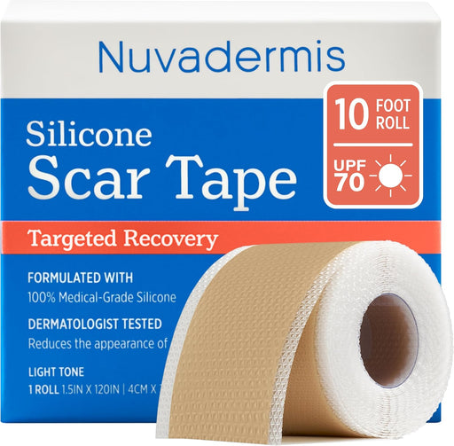 Silicone Scar Tape for Surgical Scars, 10 ft Roll, 1 Pack, Light