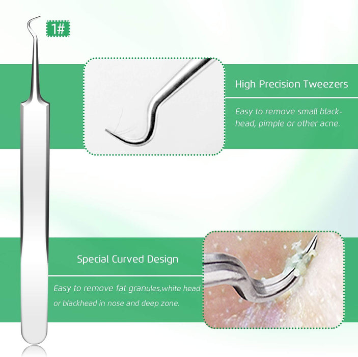 5PCS Blackhead Remover Comedone Extractor, Curved Blackhead Tweezers Kit, Professional Stainless Pimple Acne Blemish Rem