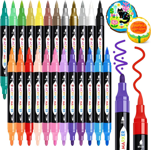 Acrylic Paint Markers, 24 Colors Dual Tip Pen
