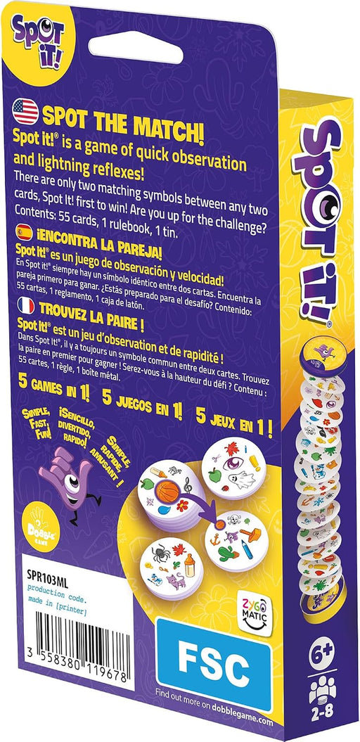 Spot It! Classic Card Game (2024 Refresh) - Eco-Blister Edition, 5-in-1 Visual Perception Game for Quick Reflexes and Fa