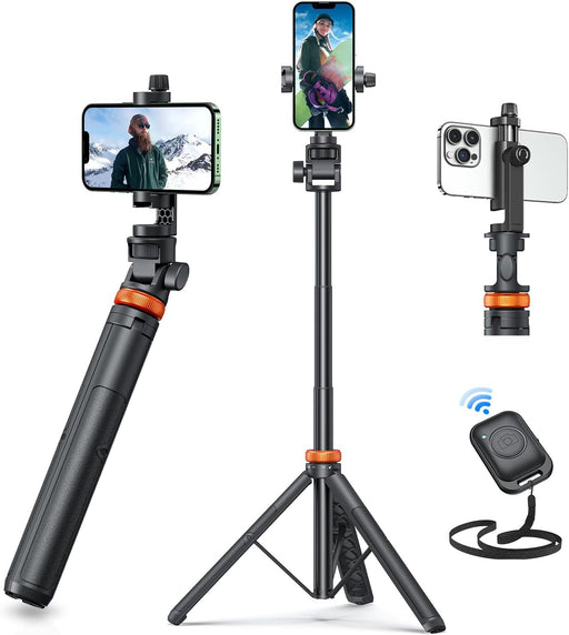 62" Phone Tripod, Tripod for iPhone & Selfie Stick with Remote