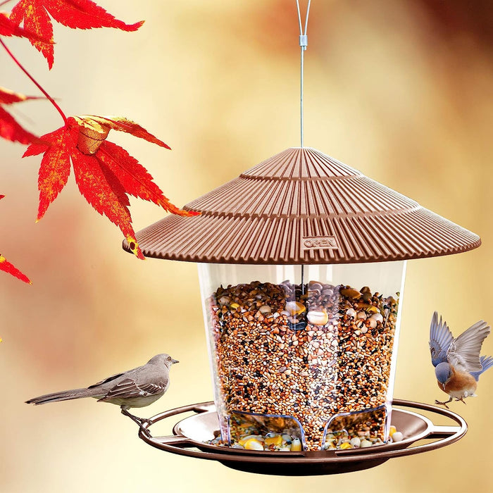 Bird Feeder Outdoor Hanging for Wild Bird Seed, Brown