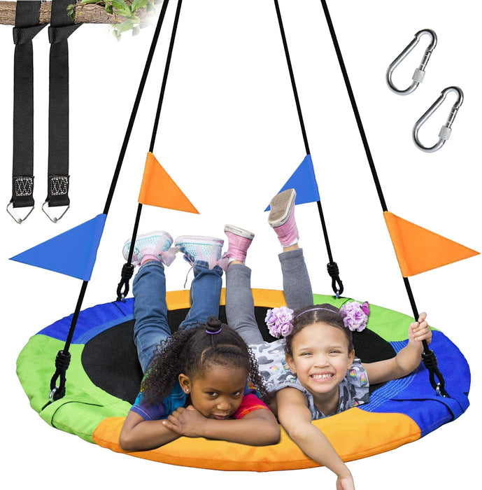 40 Inch Saucer Tree Swing Flying 600lb Weight Capacity 2 Added Hanging Straps Adjustable Multi-Strand Ropes Colorful Saf