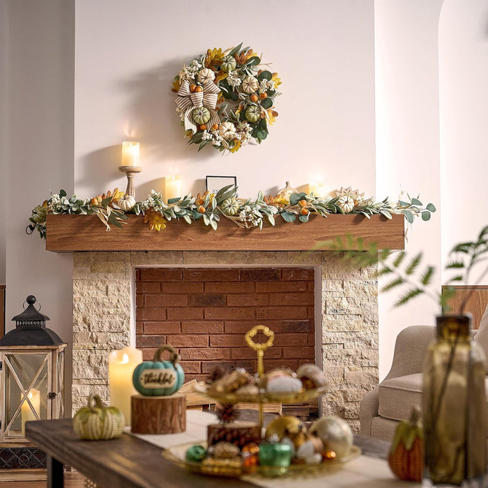 6ft Fall Garland for Mantle with Pumpkins