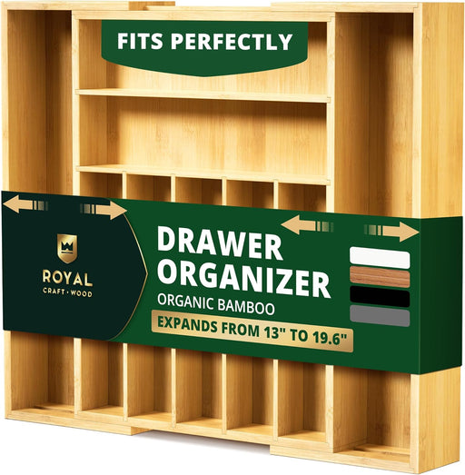 Luxury Bamboo Kitchen Drawer Organizer - Silverware Organizer, Utensil Holder & Cutlery Tray Drawer Dividers for Flatwar