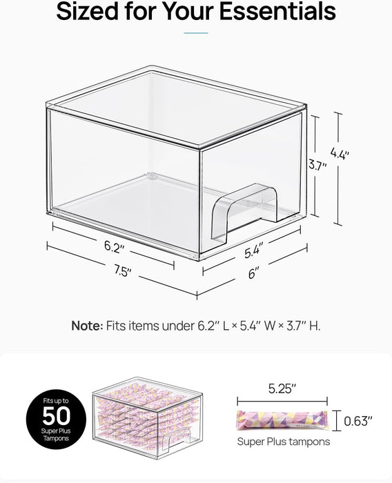 4 Pack Small Clear Stackable Storage Drawers, Fits Narrow Spaces