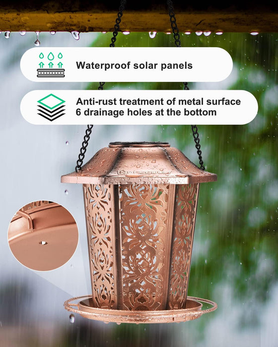 Solar Bird Feeders for Outdoors Hanging - Premium Grade Metal Bird Feeder, Chew-Proof, Weather and Water Resistant Wild 