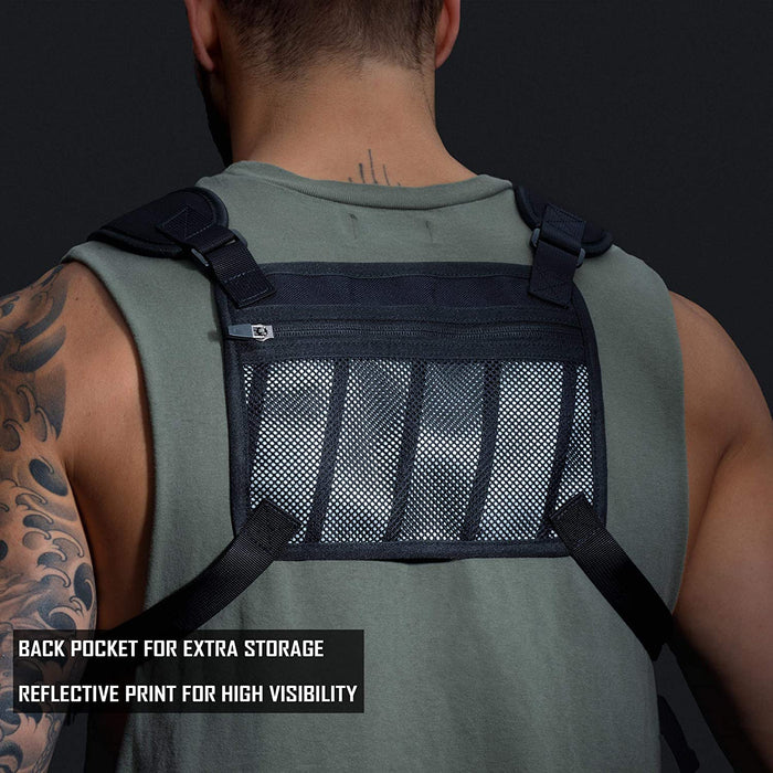 Water Resistant Running Vest Chest Pack, Phone Holder for Running, Lightweight Training Pack with Reflective Detail
