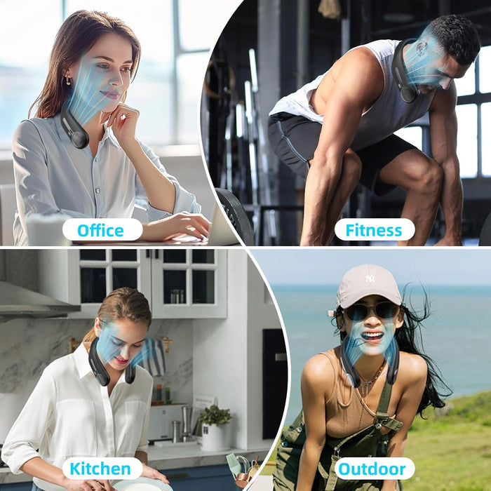 Portable Neck Fan, Personal Wearable Bladeless Fan, 6000mAh USB Rechargeable, 360° Airflow, LED Display, 4-Speeds, Hands