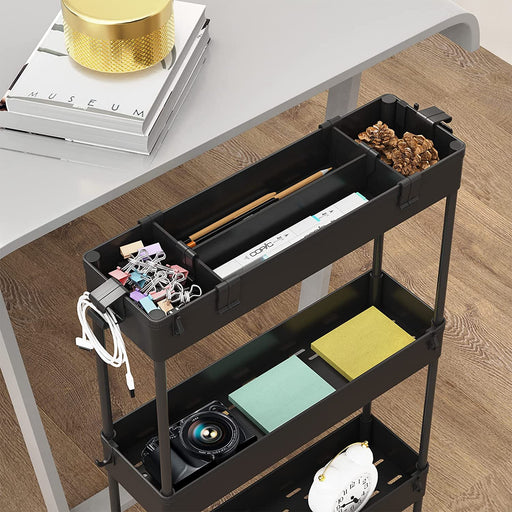 Slim Storage Cart 4 Tier,Bathroom Organizer Rolling Utility,Mobile Shelving Unit Slide Out for Office, Kitchen, Laundry 