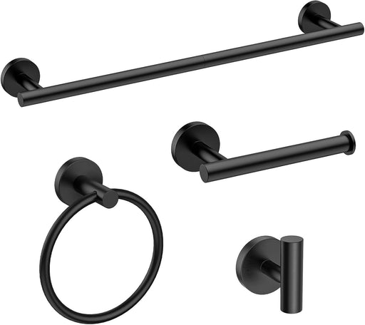 4PCS Matte Black Bathroom Accessories Set, 24-Inch Towel Bar Set