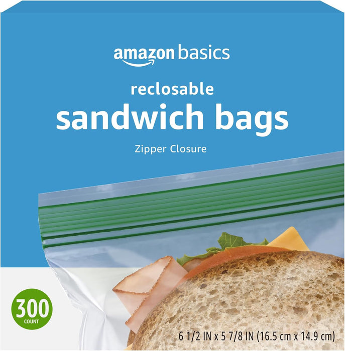 Resealable Double Zipper Sandwich Storage Bags for Food Storage, 300 Count (Previously Solimo)