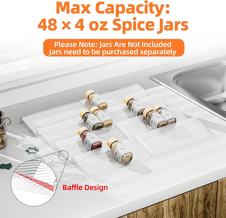 Clear Spice Drawer Organizer, 4 Tier- 2 Set (8 Packs)