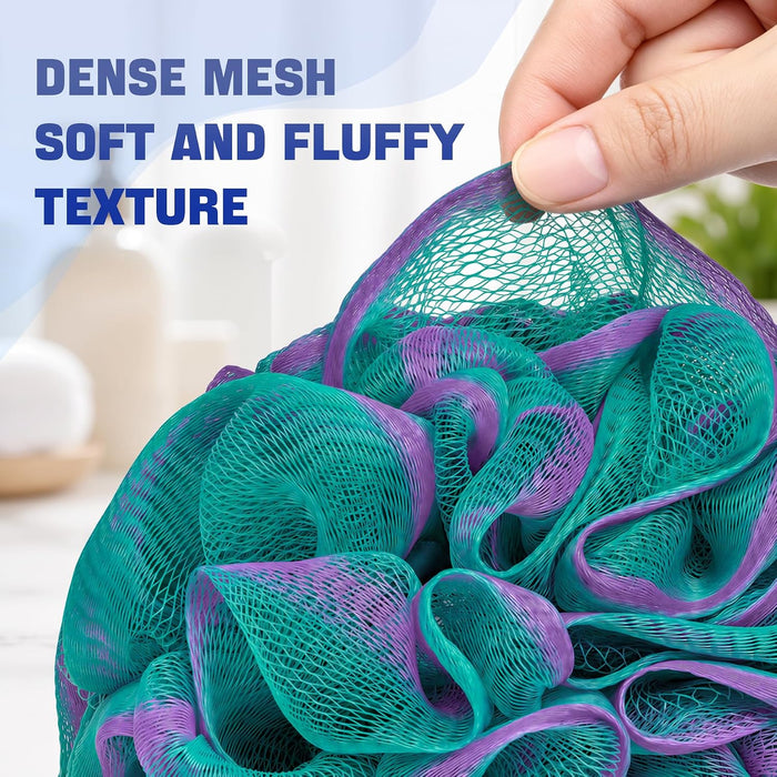 Loofah Sponge 75g/Piece, Exfoliating Bath Sponge Body Scrubber - Loofa Set of 4 Flower Color (Large, Green-Purple)