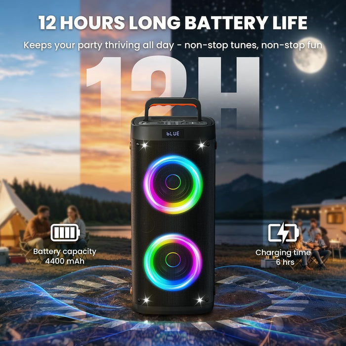 Party Speaker Bluetooth Wireless, Portable Karaoke Speaker with Microphone