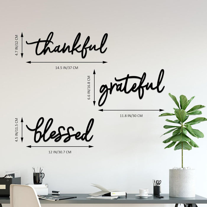 Thankful Grateful Blessed Letter Sign Metal Wall Decor, 3 Piece Black Letters Wall Art for Bathroom Bedroom Metal Words Wall Decor for Home Decor