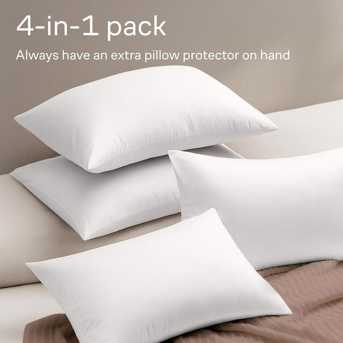 Ultra Soft Pillow Protectors with Zipper - Standard Size - Set of 4 - White