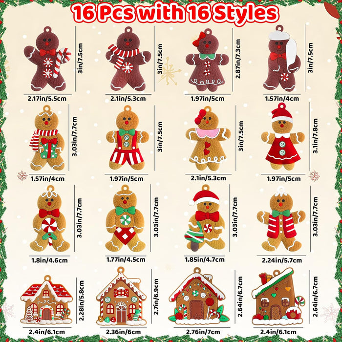 16pcs Gingerbread Man Ornaments for Christmas Tree Decorations