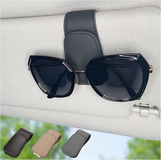 Magnetic Leather Sunglass Holder for Car, Eyeglasses Clip for Visor(Black)