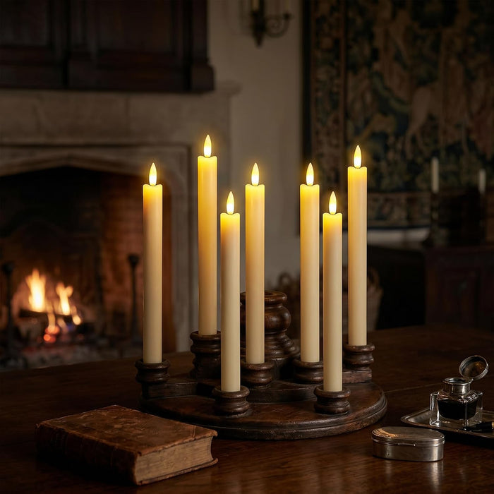Flameless Taper Candles LED Battery Operated Remote Timer Ivory