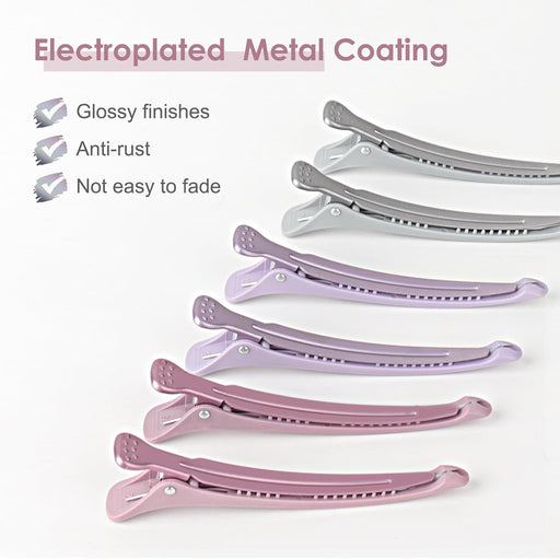 Hair Sectioning Clips with Silicone Band - 6pcs No Crease Duck Billed Clips for Styling, Cutting, and Rollers in Morandi