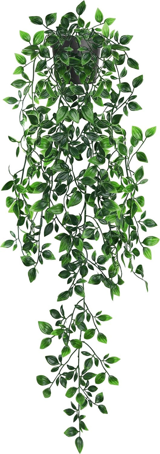 Fake Hanging Plant with Lifelike Mandala Leaves, Ready-to-Display