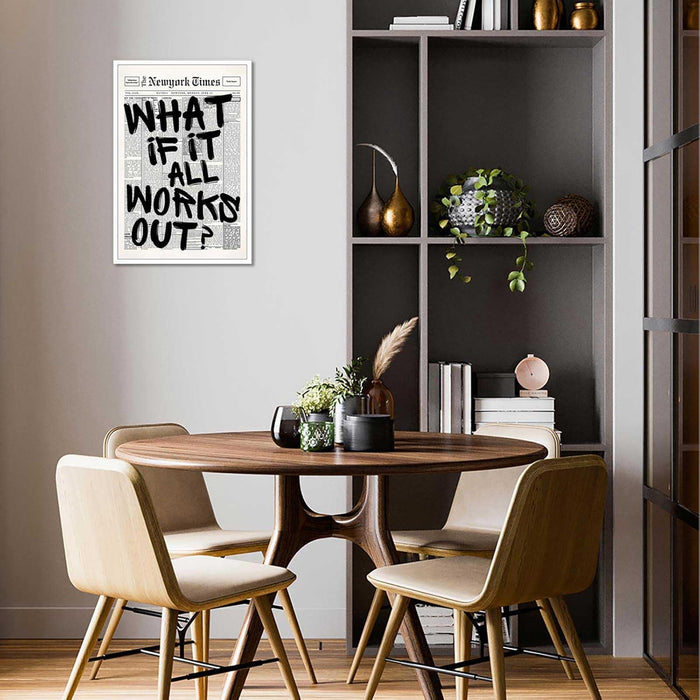 Retro Black And White Newspaper Poster What If It All Works Out Canvas Wall Art Positive Affirming Quote Minimalist Prints Painting For Home Bedroom Dorm Wall Decor 8x12in Unframed
