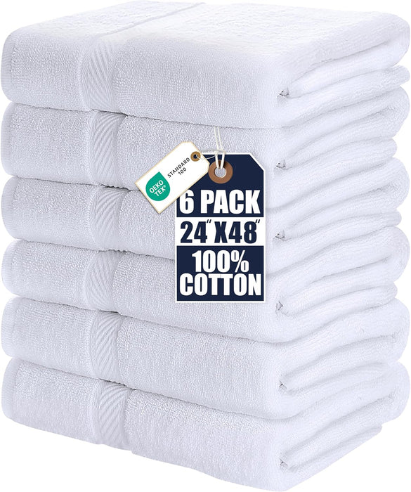 6 Pack Medium Bath Towels, 24x48 in, 500 GSM Cotton, White